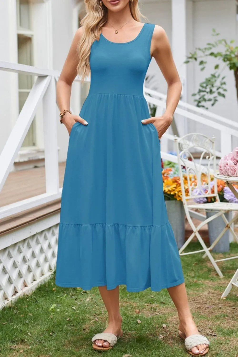 Round Neck Wide Strap Tank Dress, image 10