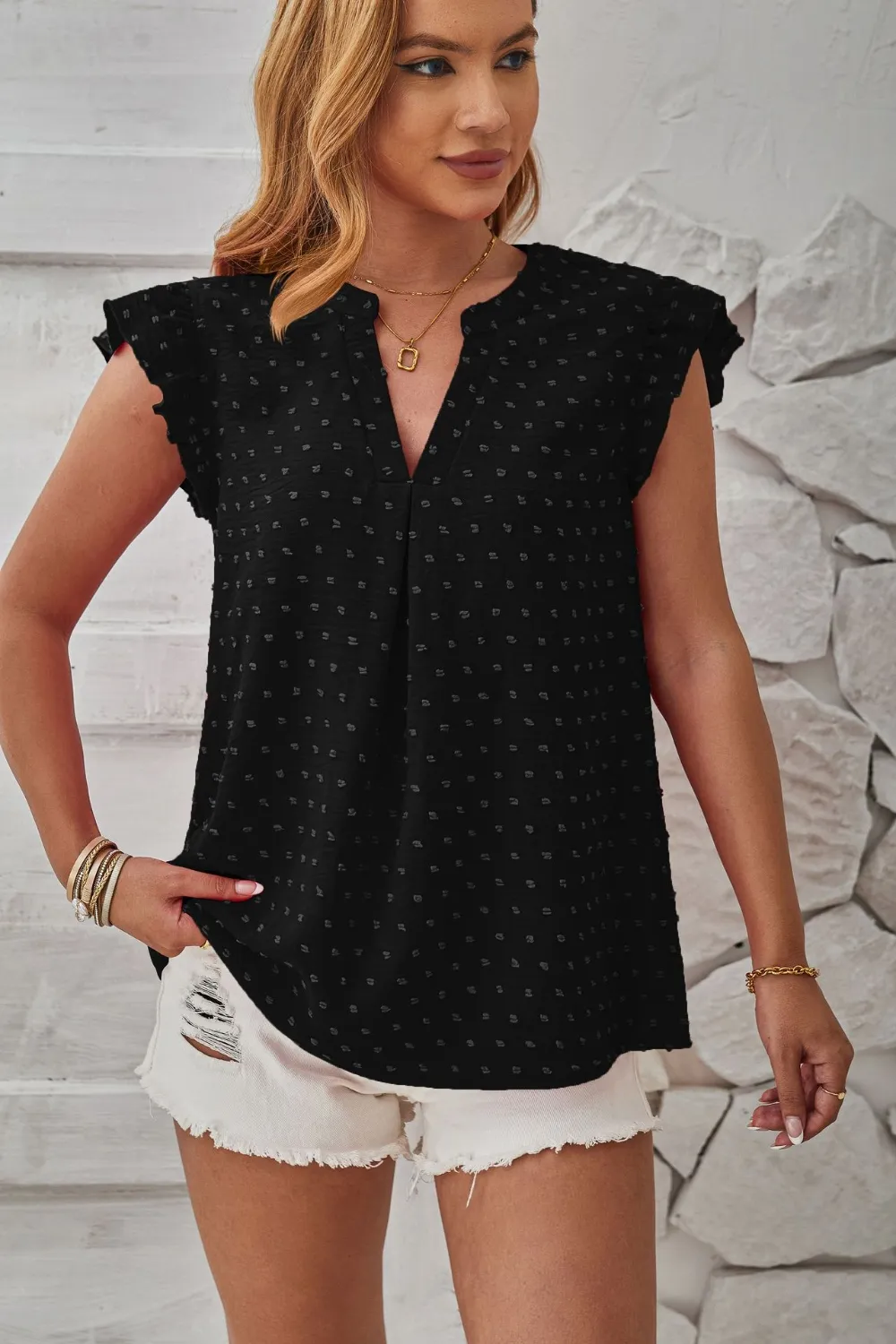 Swiss Dot Ruffled Cap Sleeve T-Shirt, image 6