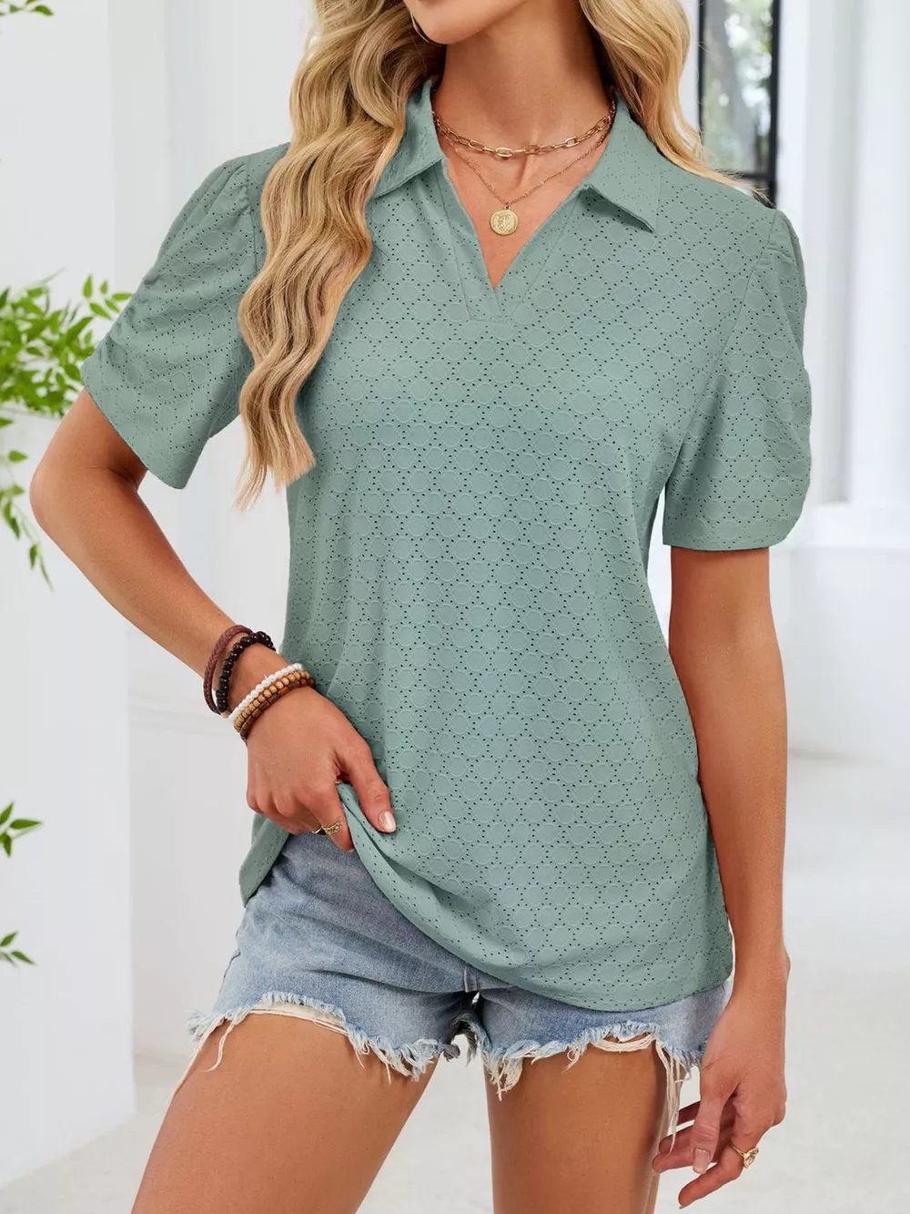 Eyelet Short Sleeve Blouse, image 11