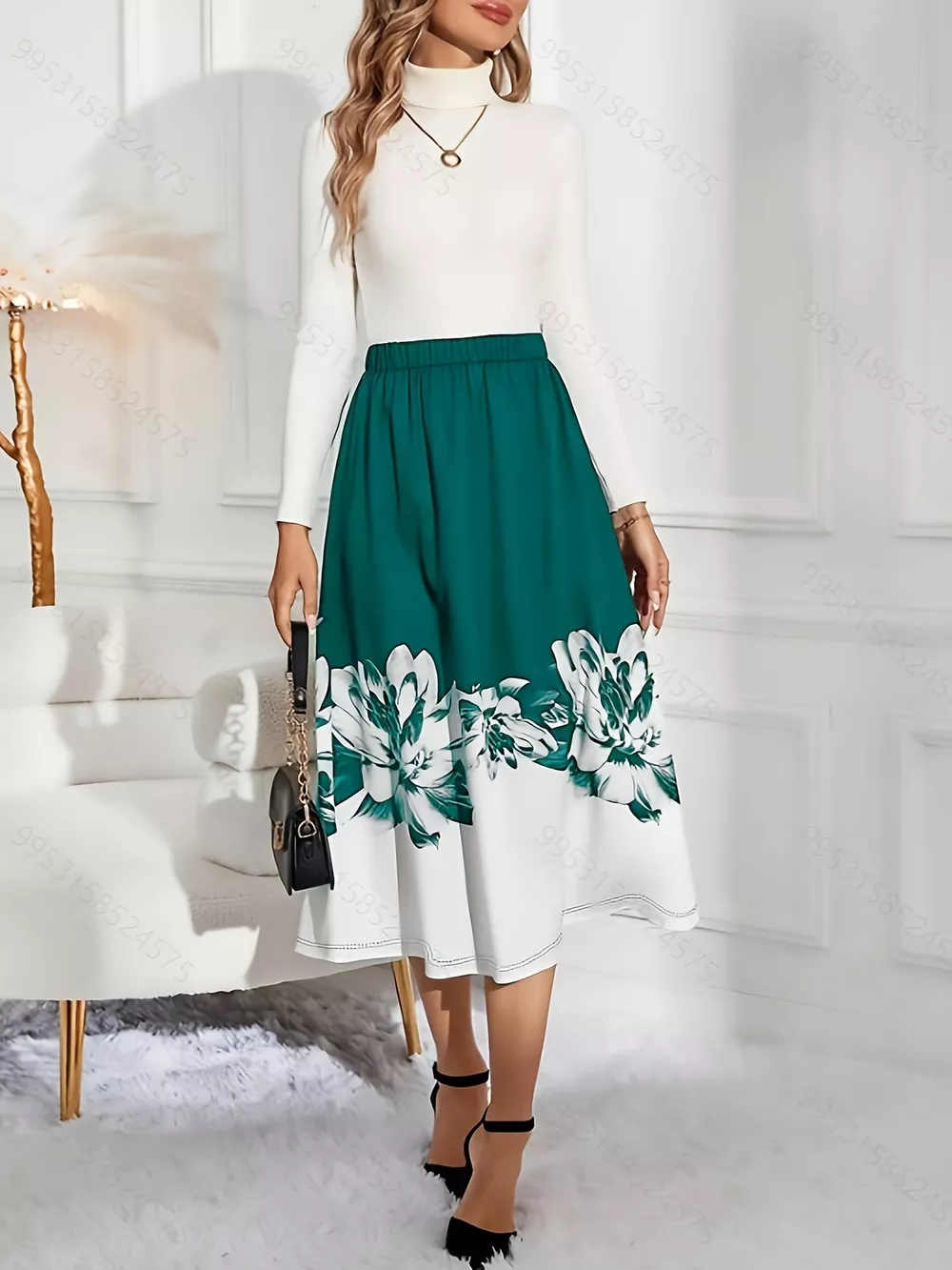 Floral Print A-Line Midi Skirt, image 6