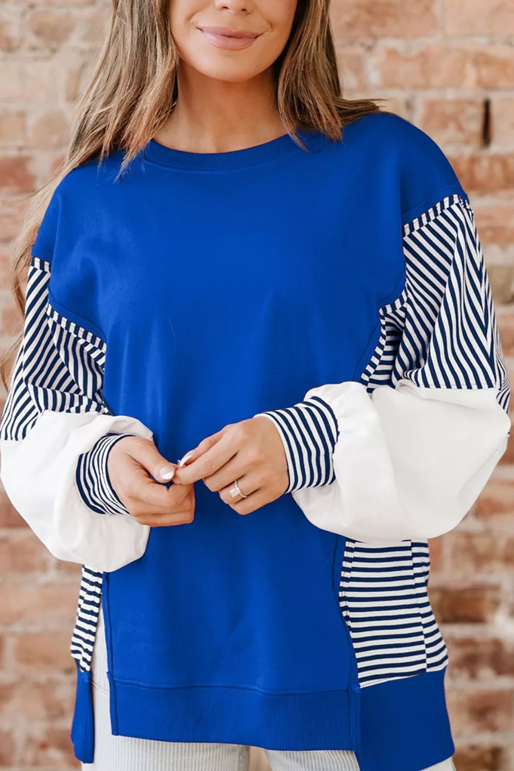 Leopard and Striped Patchwork Sleeves Sweatshirt, image 12