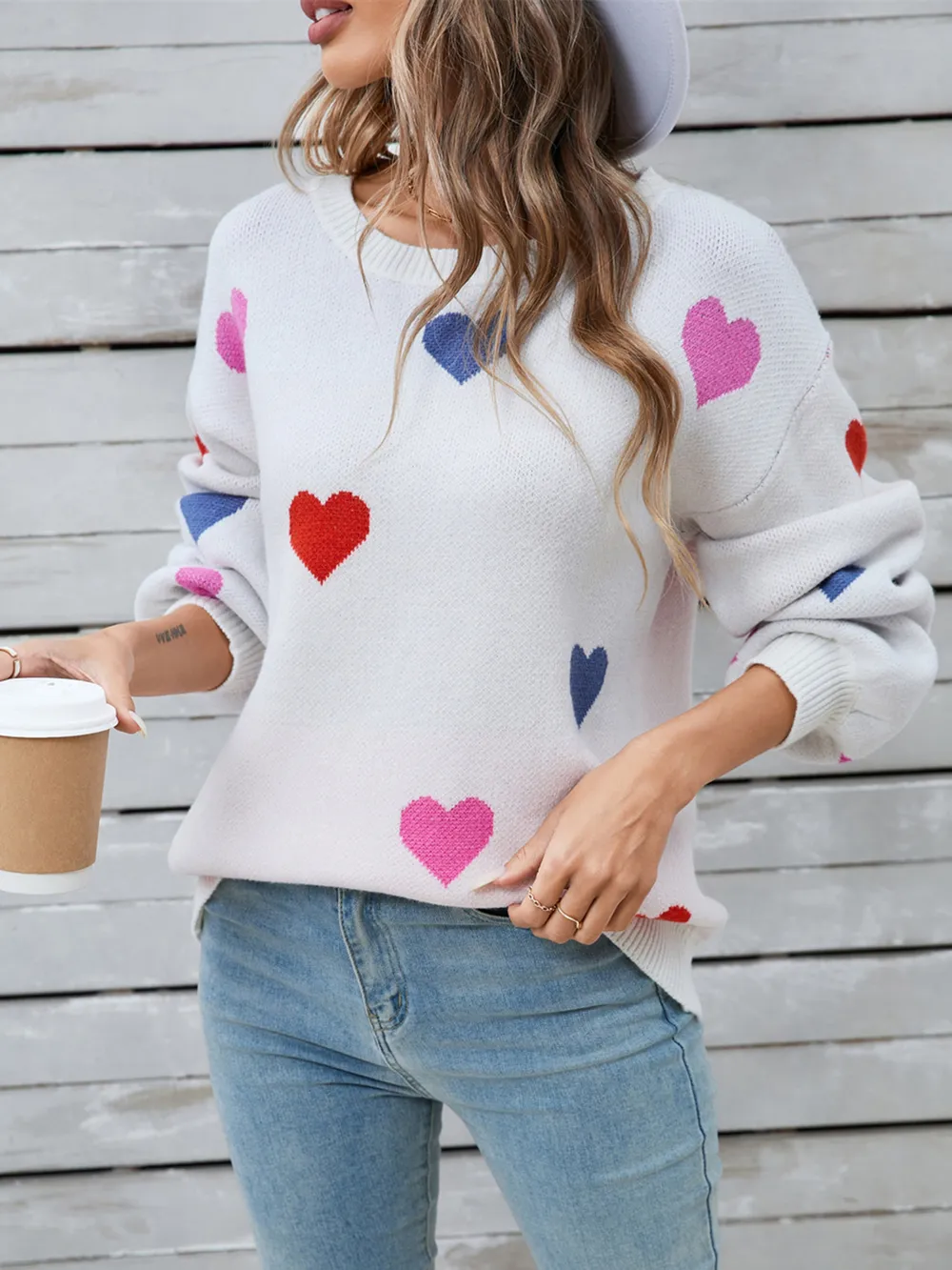 Heart Round Neck Long Sleeve Sweater, image 12