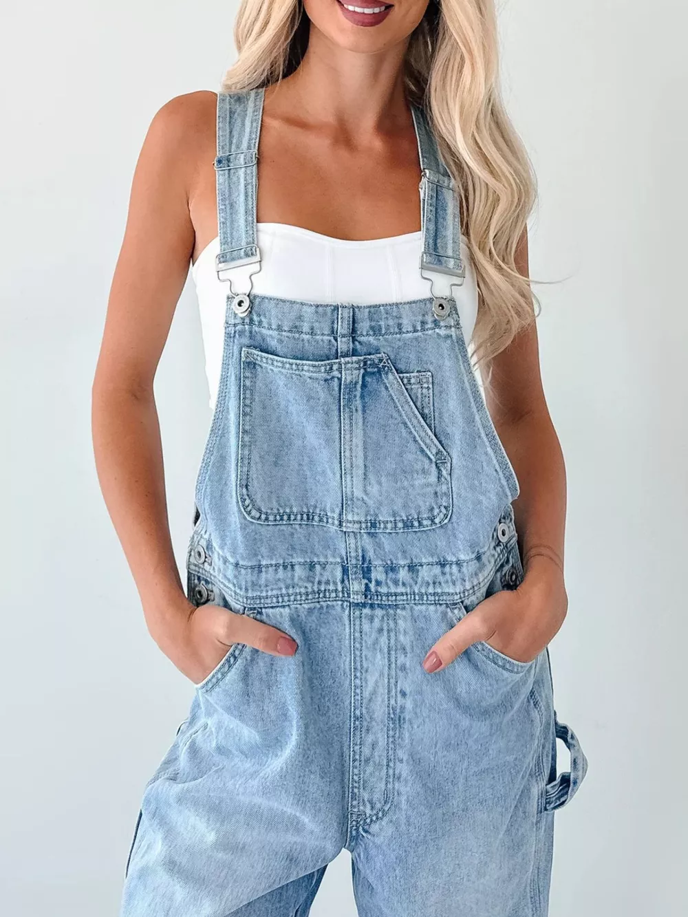 Wide Strap Relaxed Fit Denim Overalls, image 4