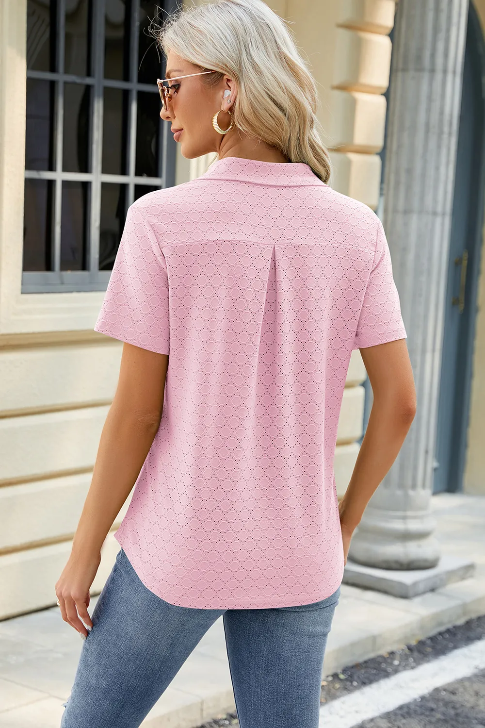 Pocketed Johnny Collar Short Sleeve Blouse, image 21