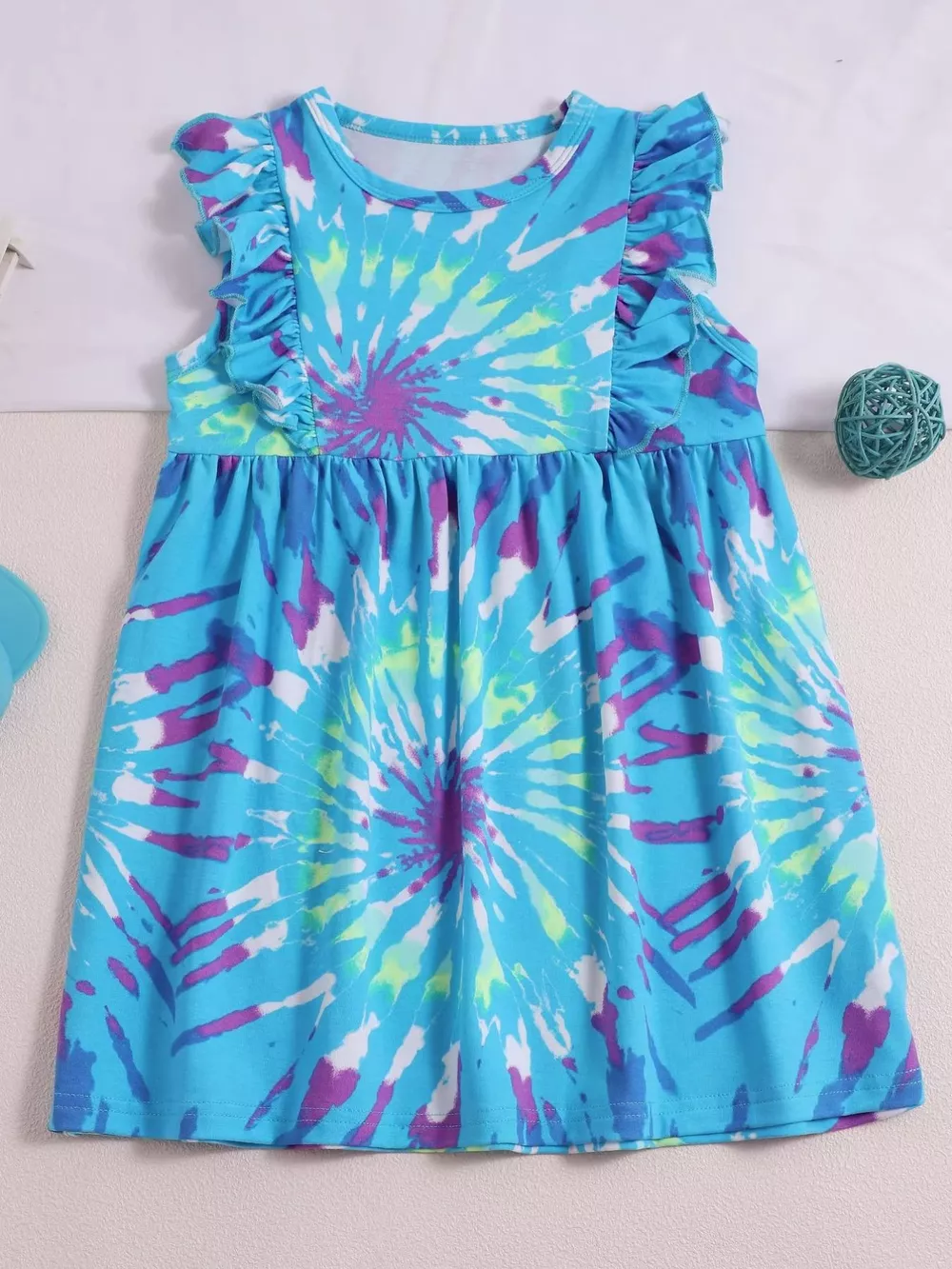 Children's Tie-Dye Ruffle Sleeve Dress, image 2
