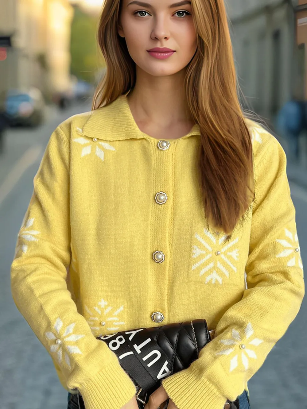Pearl Trim Collared Neck Long Sleeve Cardigan, image 9