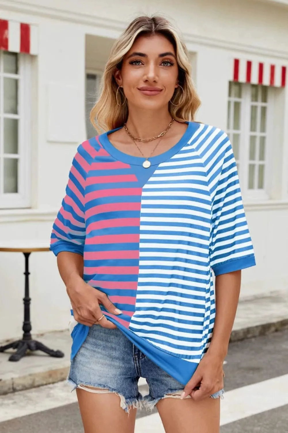 Striped Round Neck Half Sleeve T-Shirt, image 6