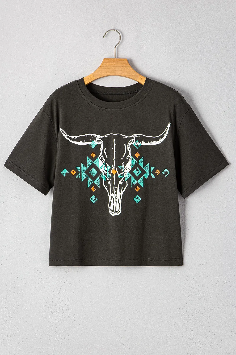 Bull Head Skull Round Neck Short Sleeve T Shirt, image 5