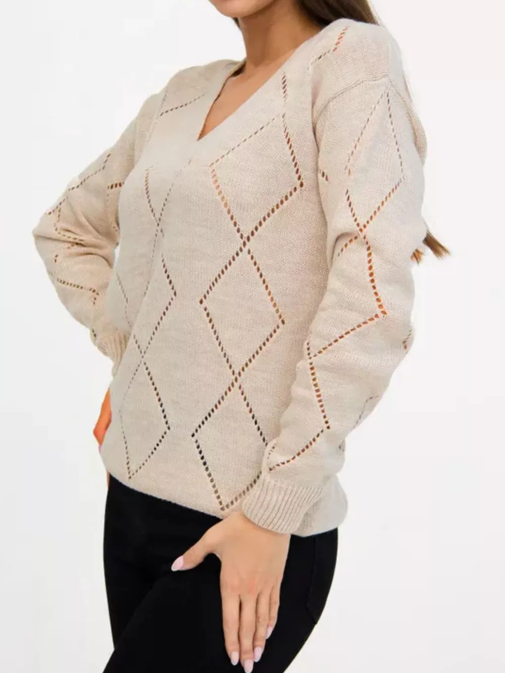 Openwork V-Neck Sweater, image 6