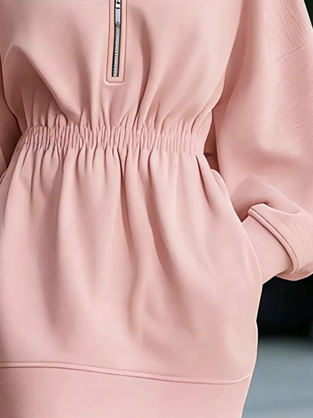 Casual Hooded Quarter-Zip Sweatshirt Dress, image 3
