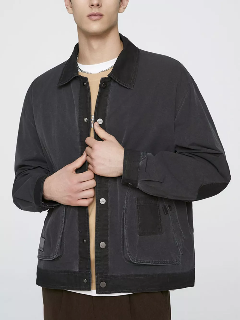 Men's Plus Size Snap Down Long Sleeve Jacket