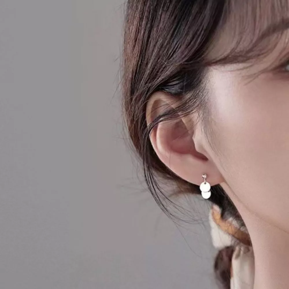 925 Sterling Silver Round Piece Drop Earrings, image 4