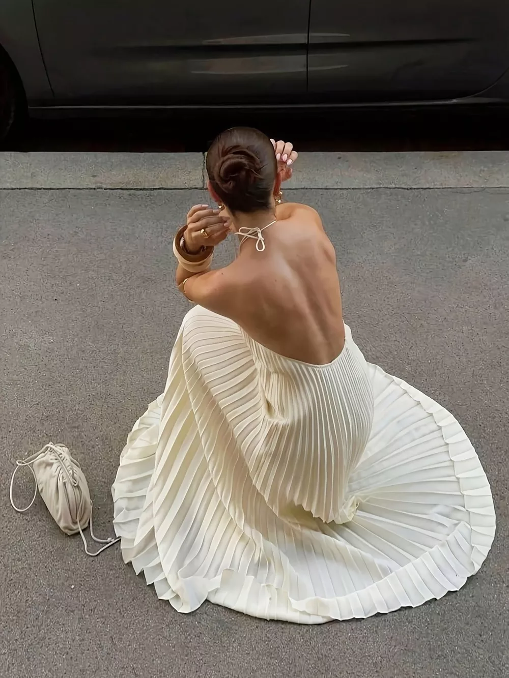 Halter Neck Pleated Maxi Dress, image 3