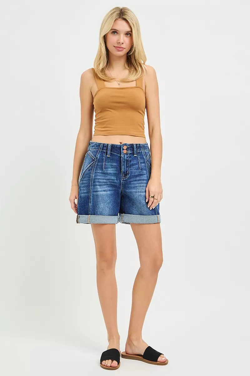 High Rise Seamed Roll Up Shorts, image 7