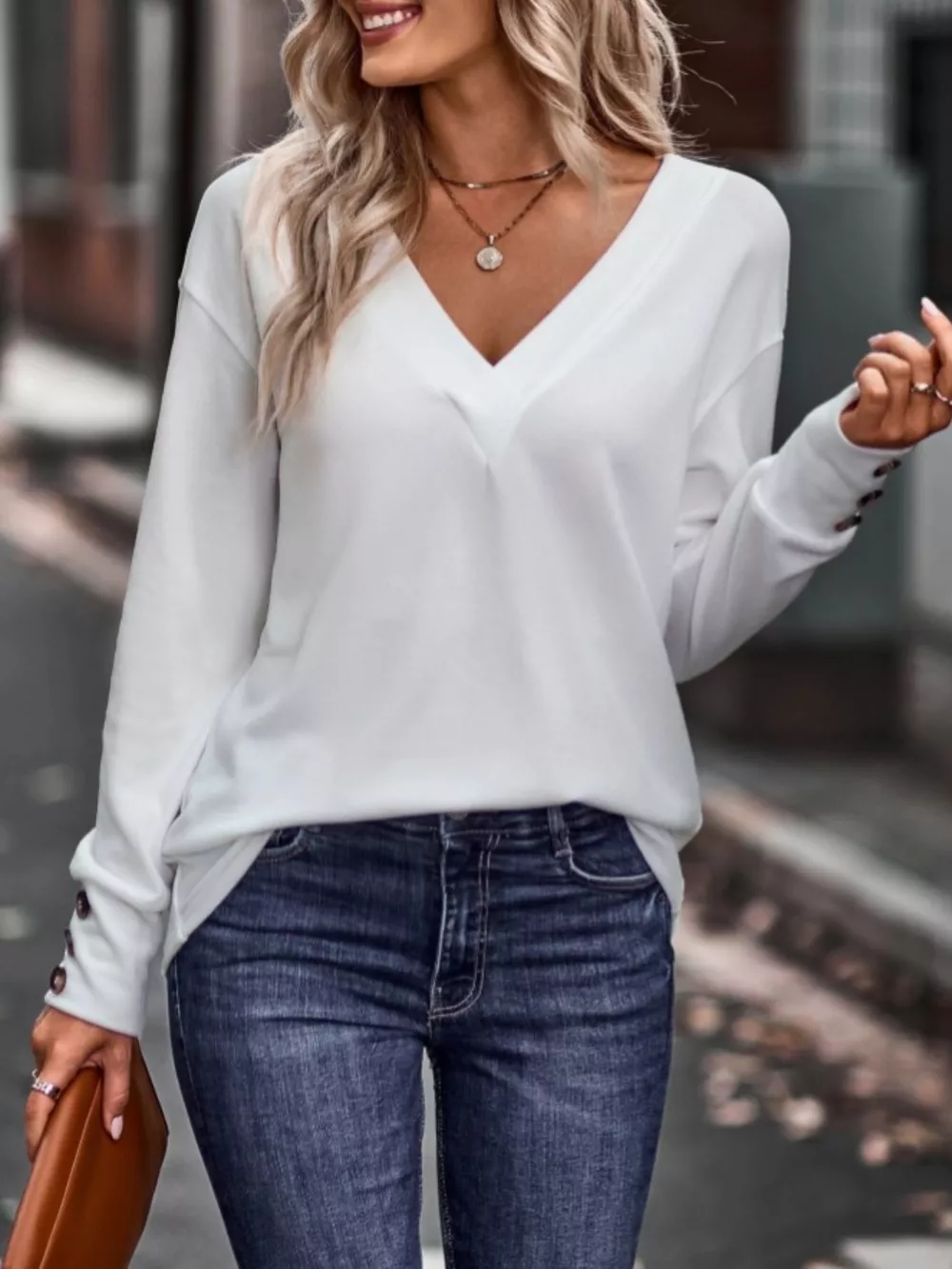V-Neck Long Sleeve T-Shirt, image 4