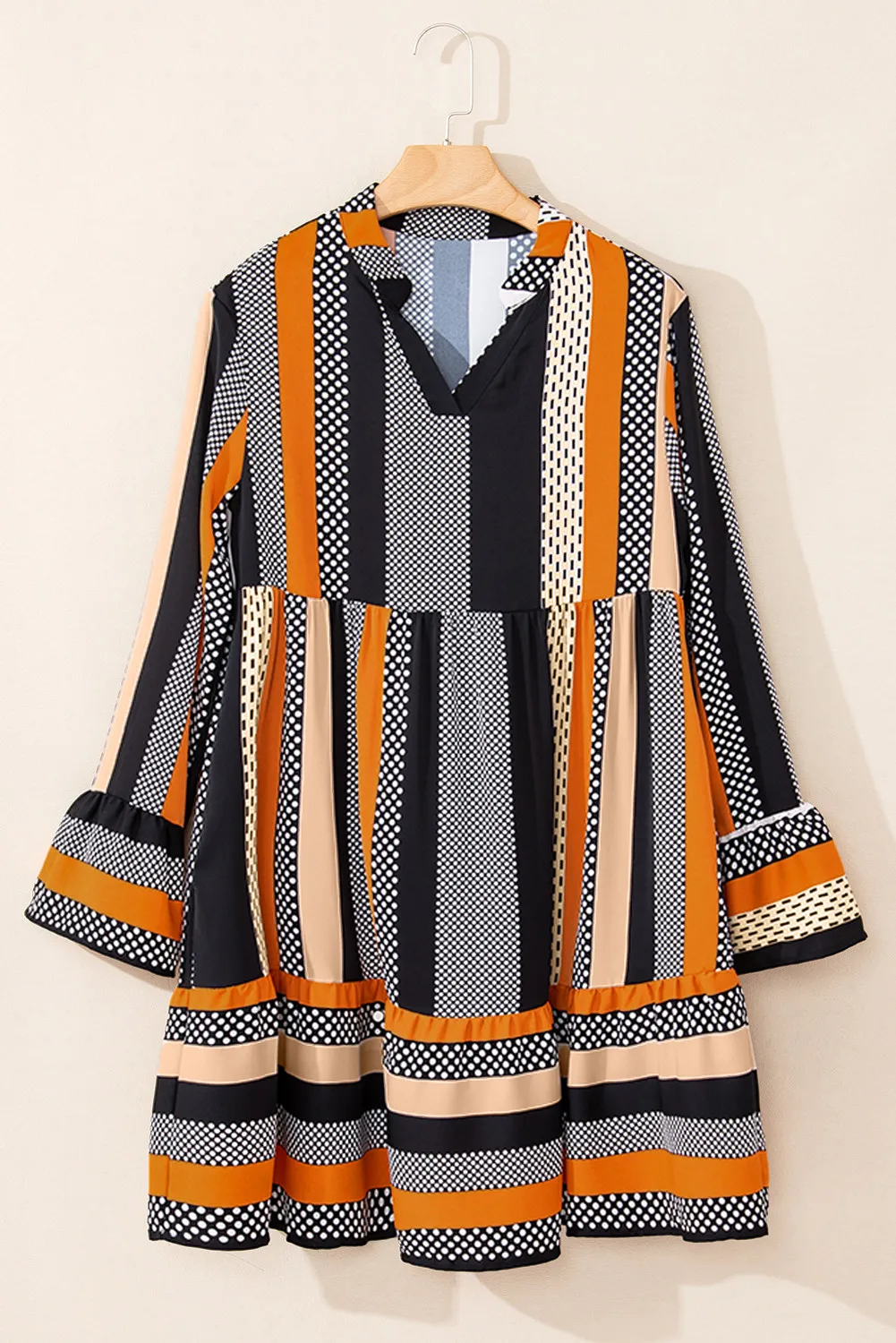 Printed Notched Long Sleeve Mini Dress, image 5