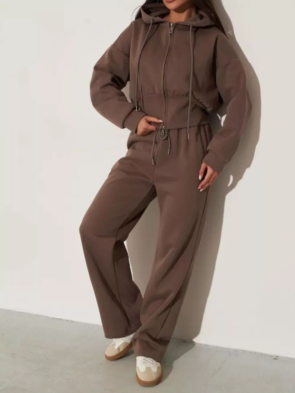 Zip-Up Hoodie and Wide-Leg Sweatpants Set, image 11