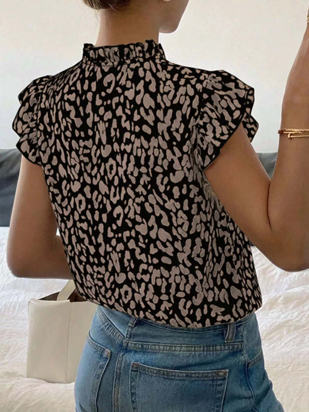 Leopard Print Ruffle Sleeve Blouse, image 9