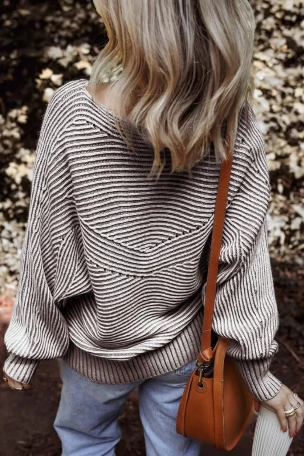 Textured Striped Round Neck Long Sleeve Top, image 10