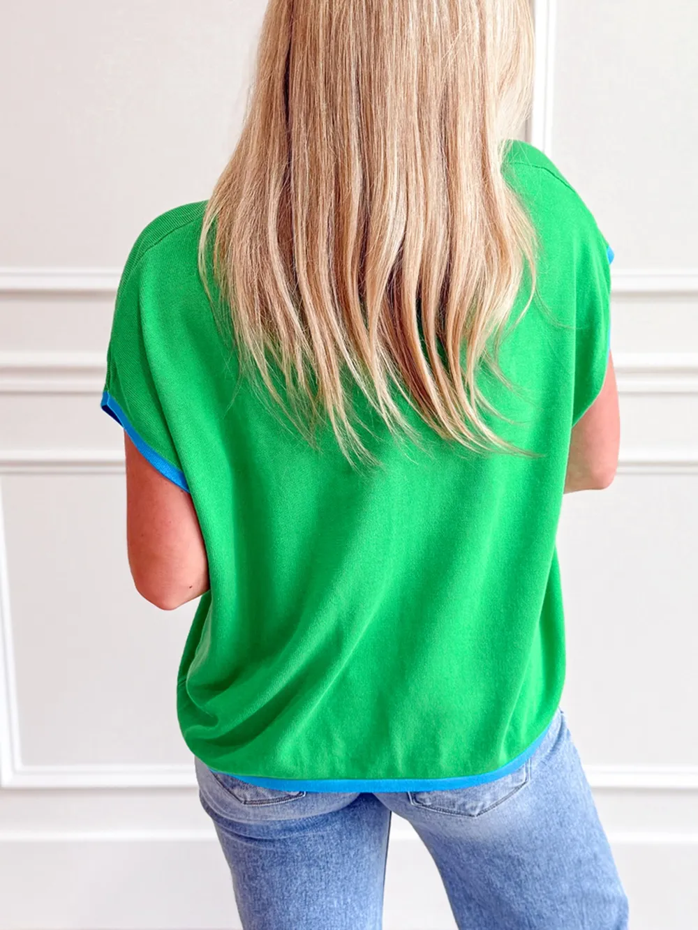 Contrast Trim Short Sleeve Sweater, image 2