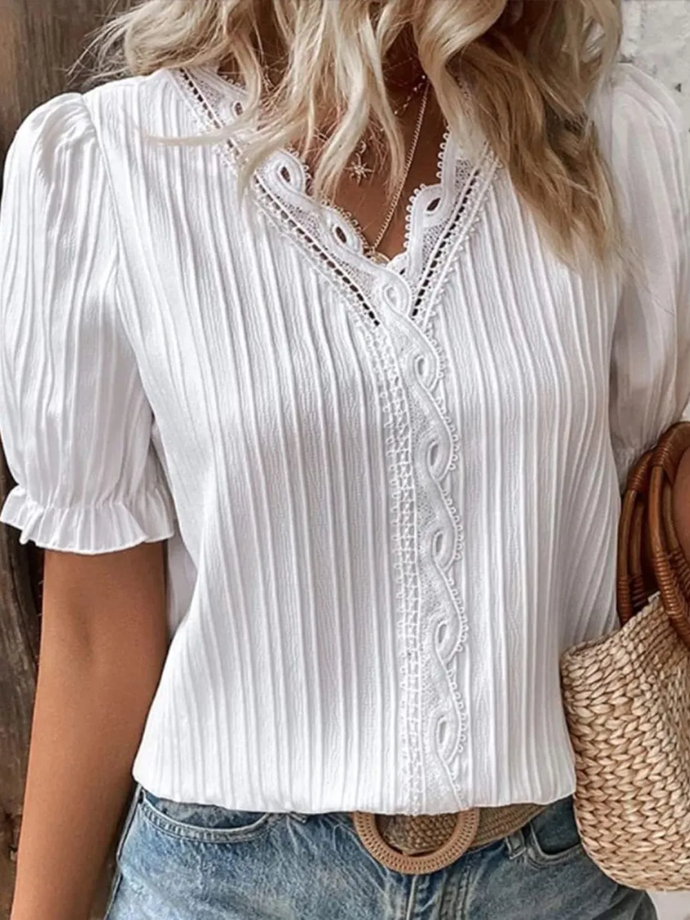 Full Size Lace Detail V-Neck Blouse Plus Size, image 11