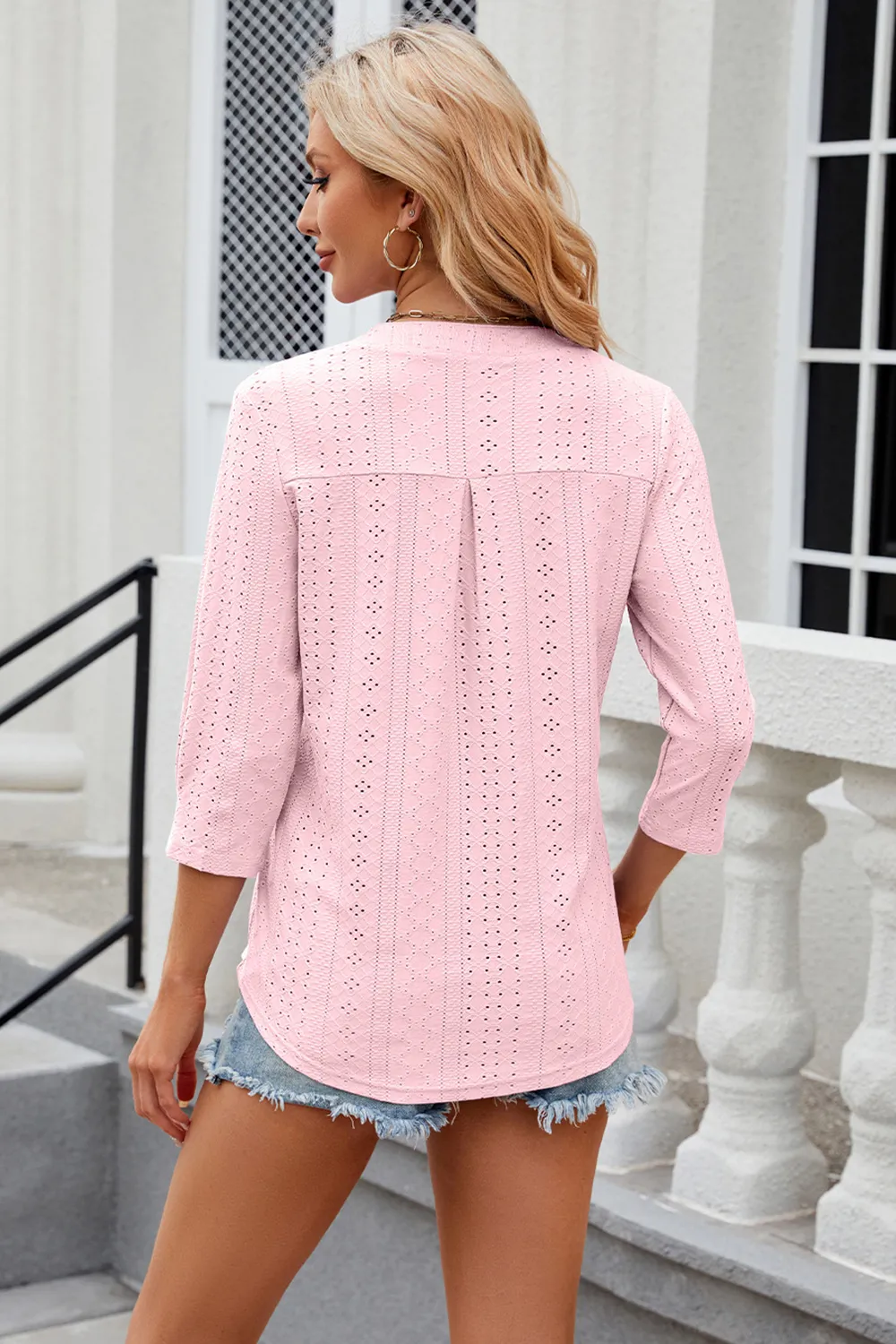 Eyelet Notched Knit Jacquard Top, image 21