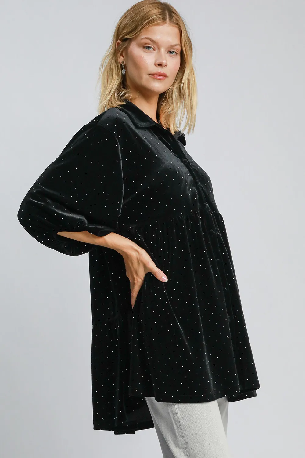 Full Size Polka Dot Button Up Half Sleeve Shirt, image 3