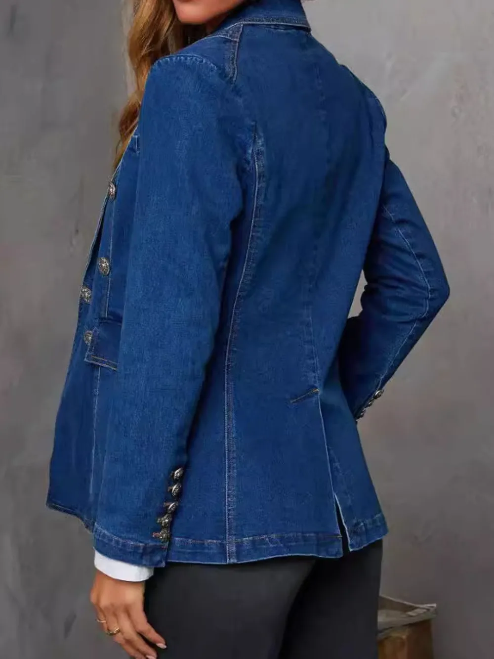 Collared Neck Long Sleeve Denim Jacket, image 3