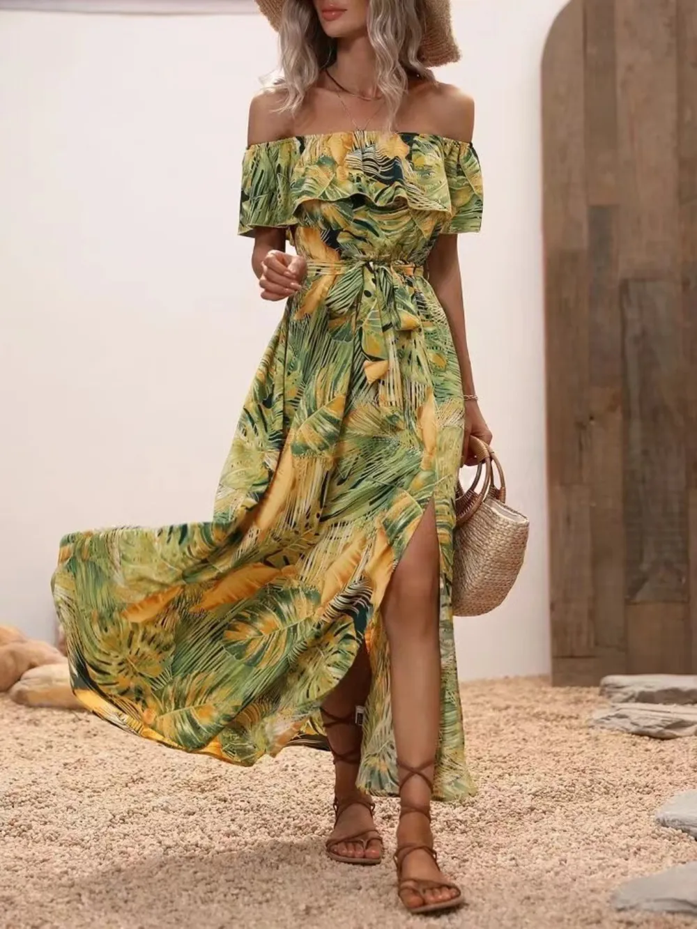 Ruffled Printed Off Shoulder Maxi Dress, image 10