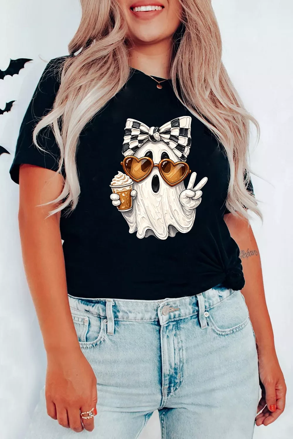 Full Size Halloween Ghost Graphic Short Sleeve T-Shirt Plus Size, image 2