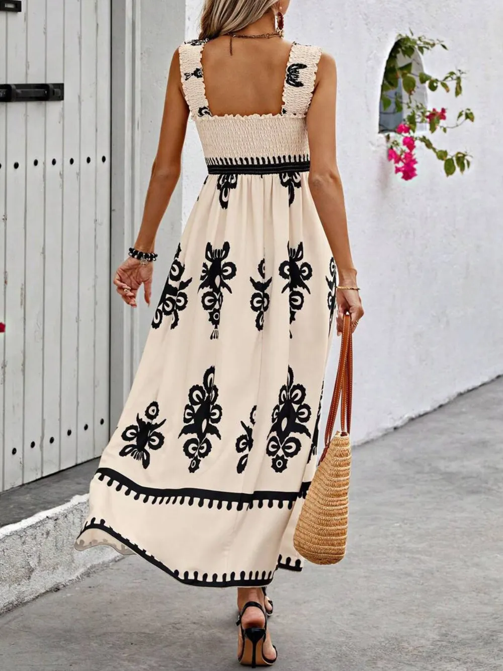 Smocked Printed Wide Strap Maxi Dress, image 12