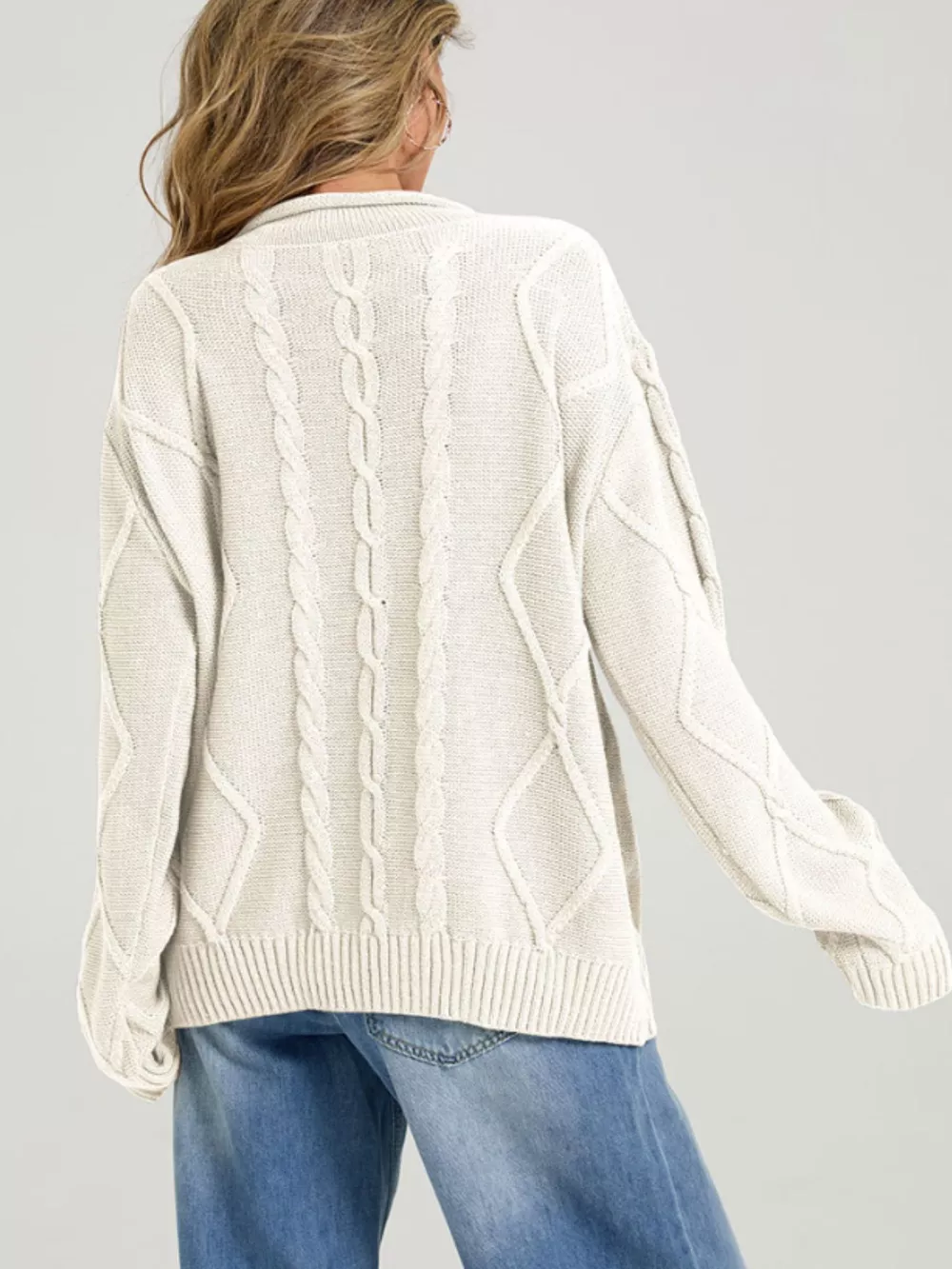 Cable Knit Ribbed Hem Sweater, image 10