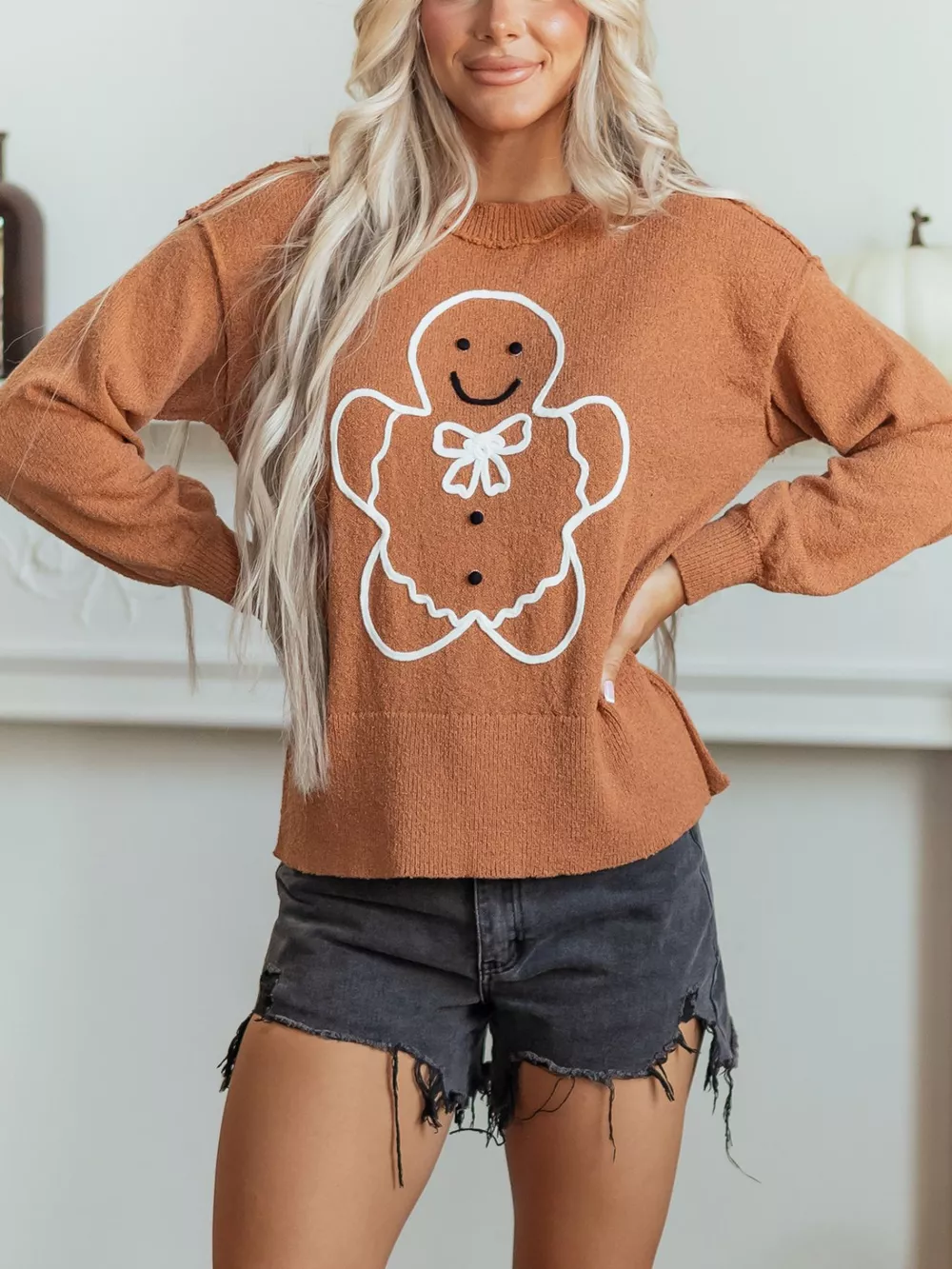Oversized Drop Shoulder Round Neck Christmas Sweater, image 4
