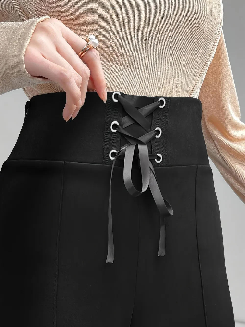 Lace Up Slit Bootcut Pants, image 2
