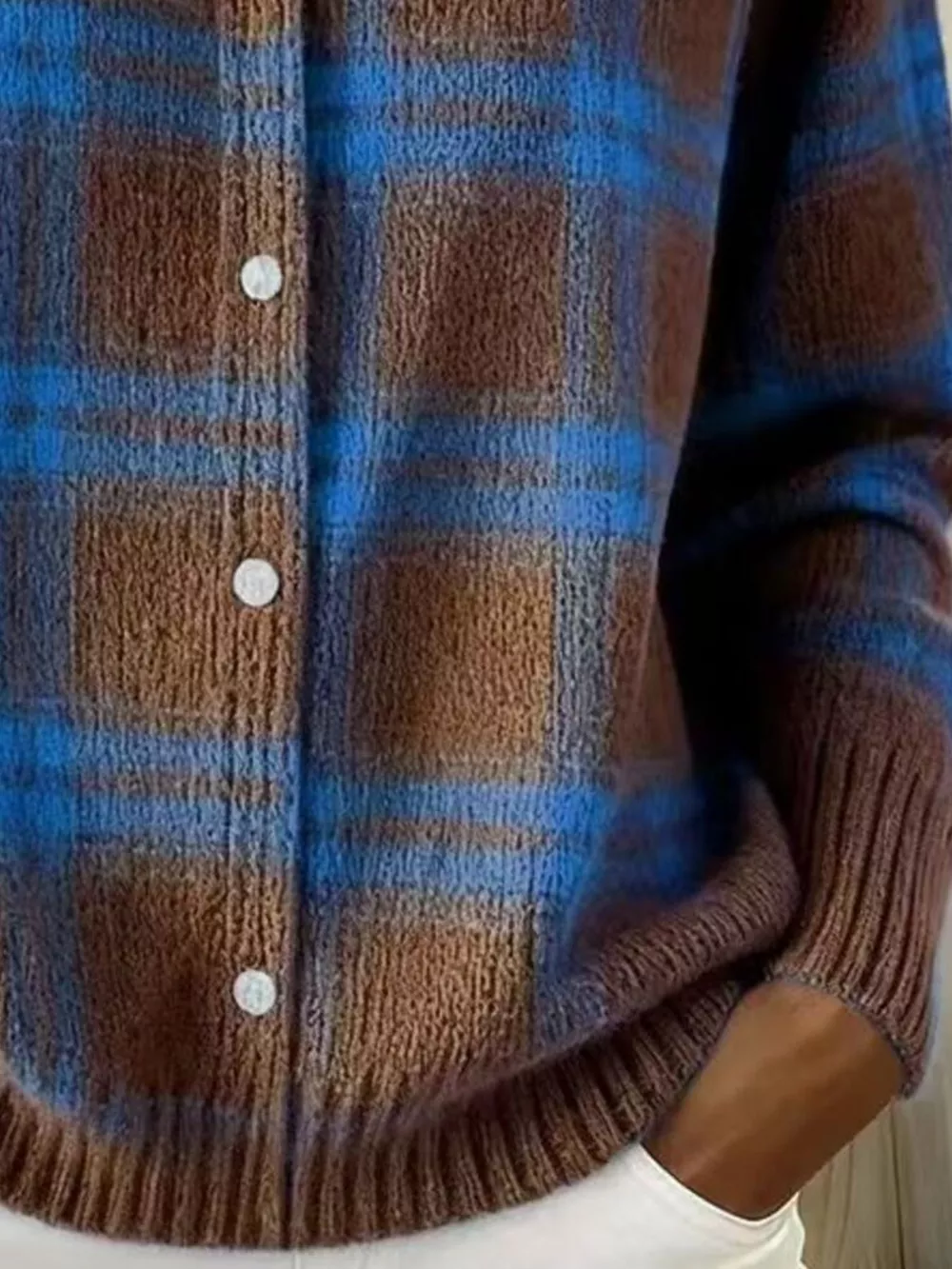 Full Size Plaid Button-Down Knit Cardigan Plus Size, image 9