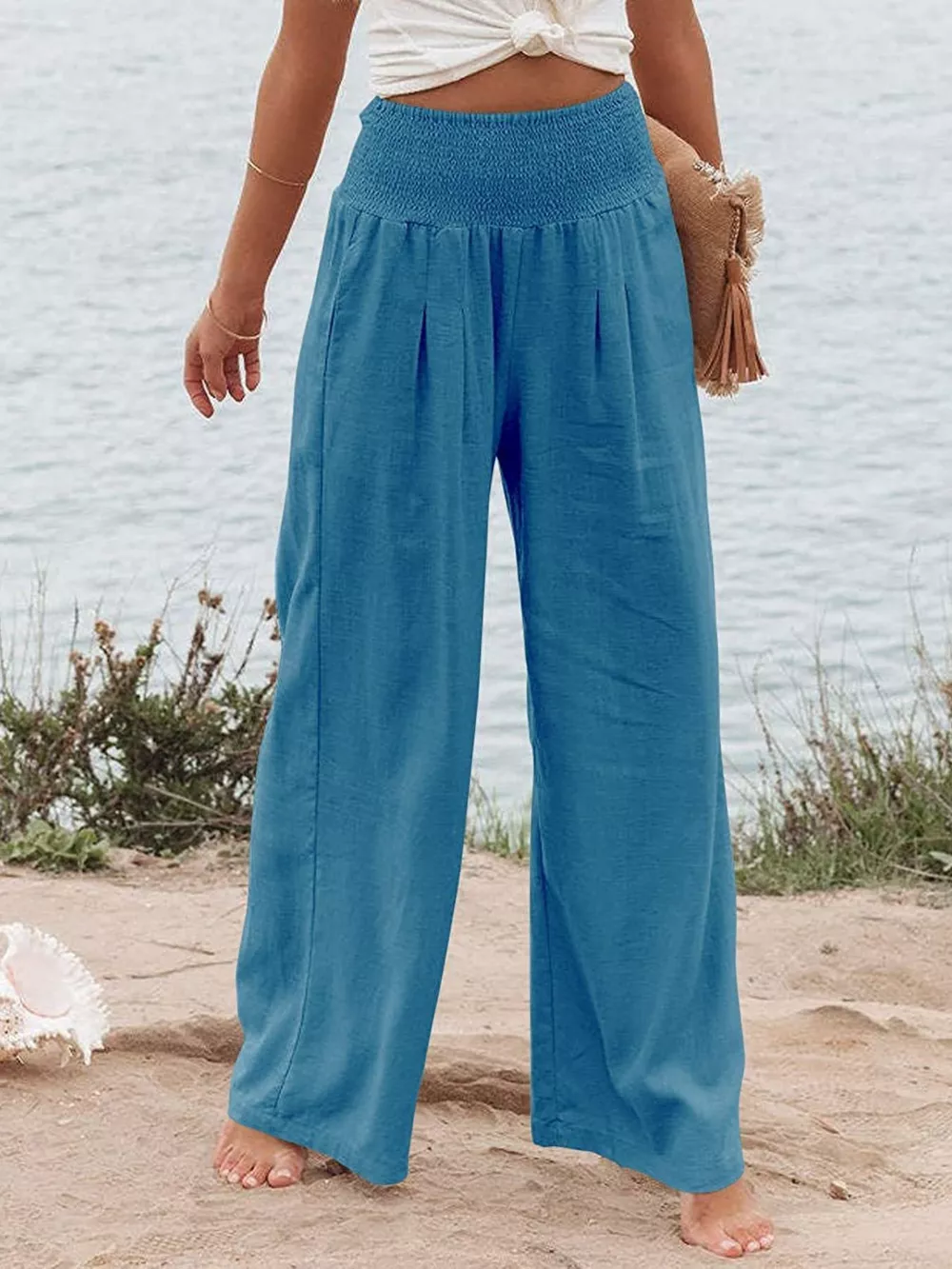 Smocked High Waisted Wide Leg Pants, image 9