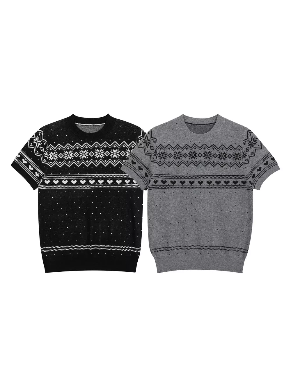 Men's Short-Sleeve Knit Top with Fair Isle and Heart Pattern, image 4