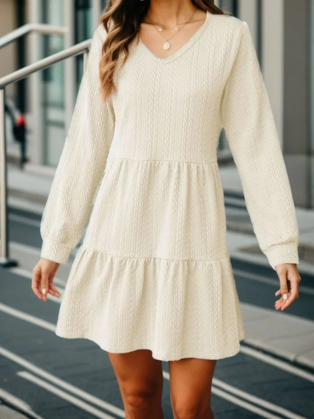 V-Neck Long Sleeve Mini Dress, image 8
