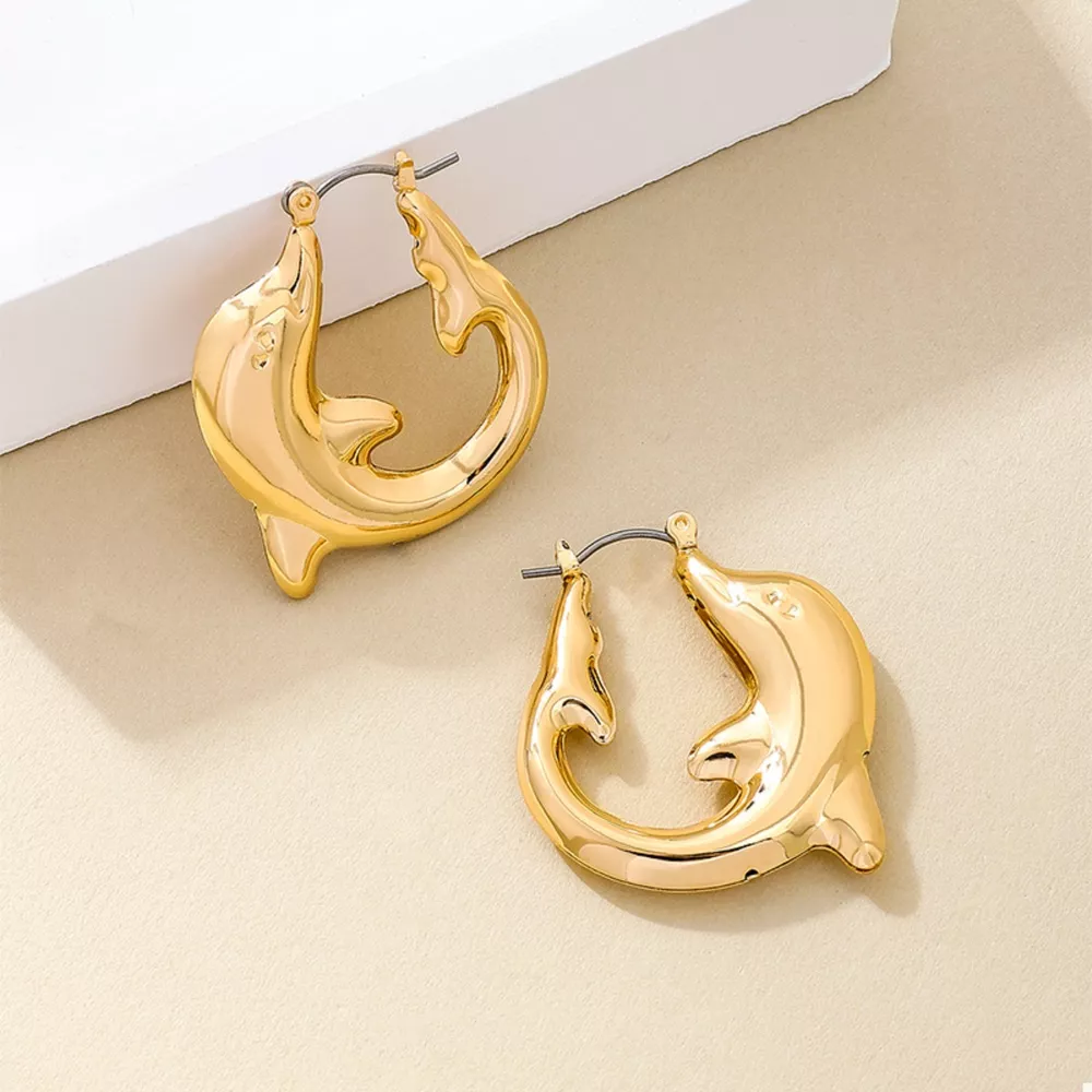 18K Gold-Plated Dolphin Hoop Earrings, image 4