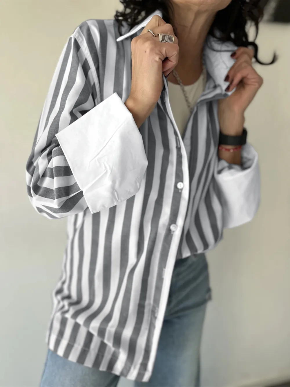 Striped Collared Neck Long Sleeve Shirt, image 4
