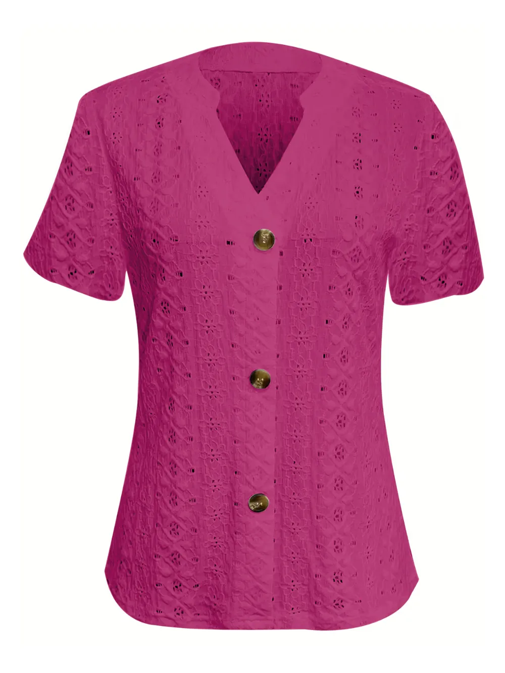 Openwork Notched Short Sleeve Top, image 9