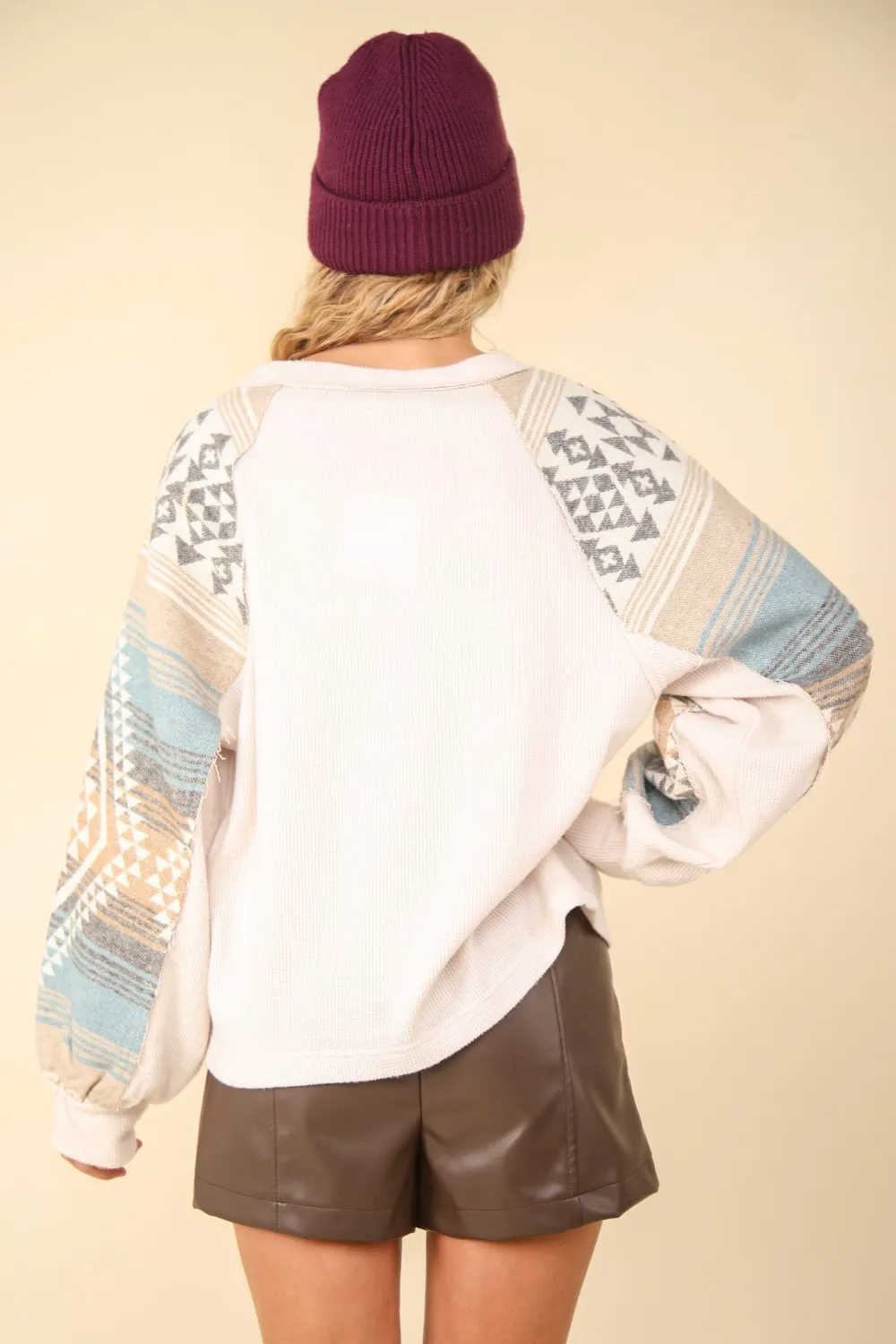 Printed Long Sleeve Round Neck Knit Top, image 2