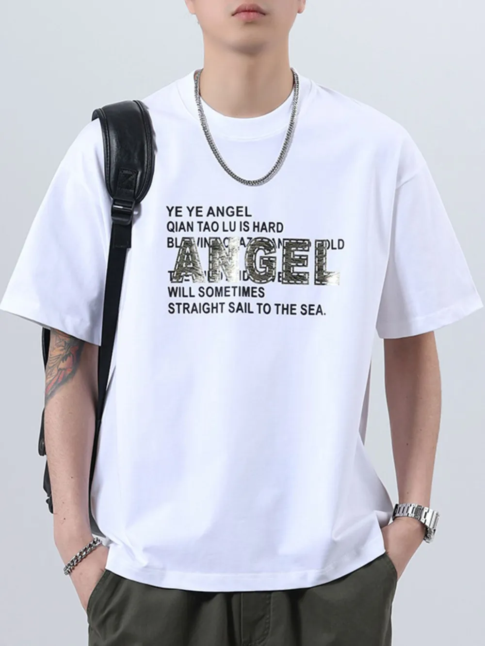 Men's Plus Size Letter Round Neck Short Sleeve T-Shirt, image 11