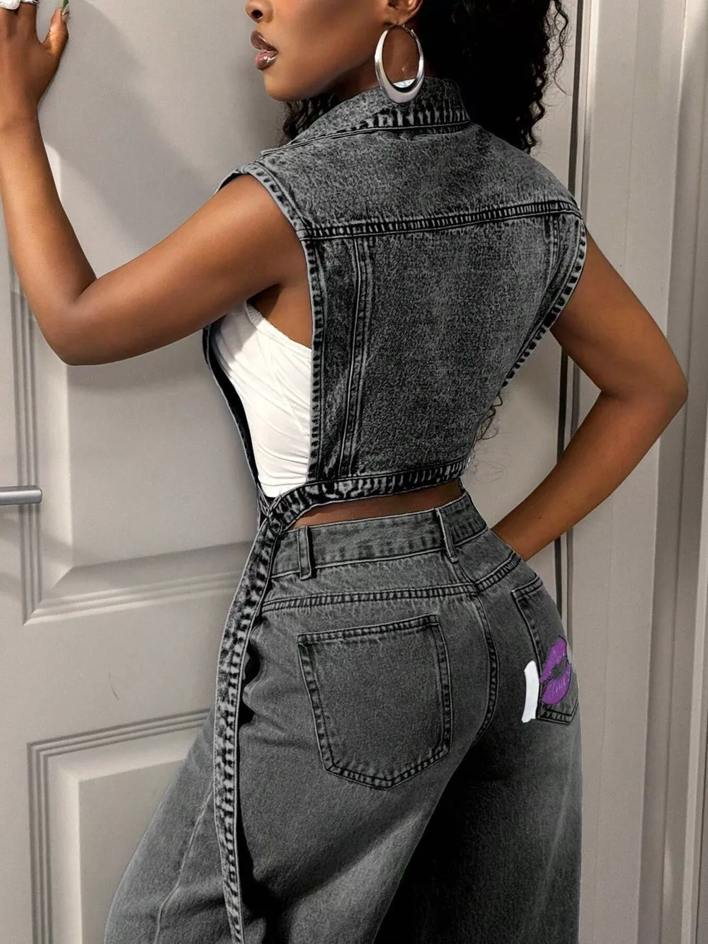 High-Low Open Front Denim Vest, image 19