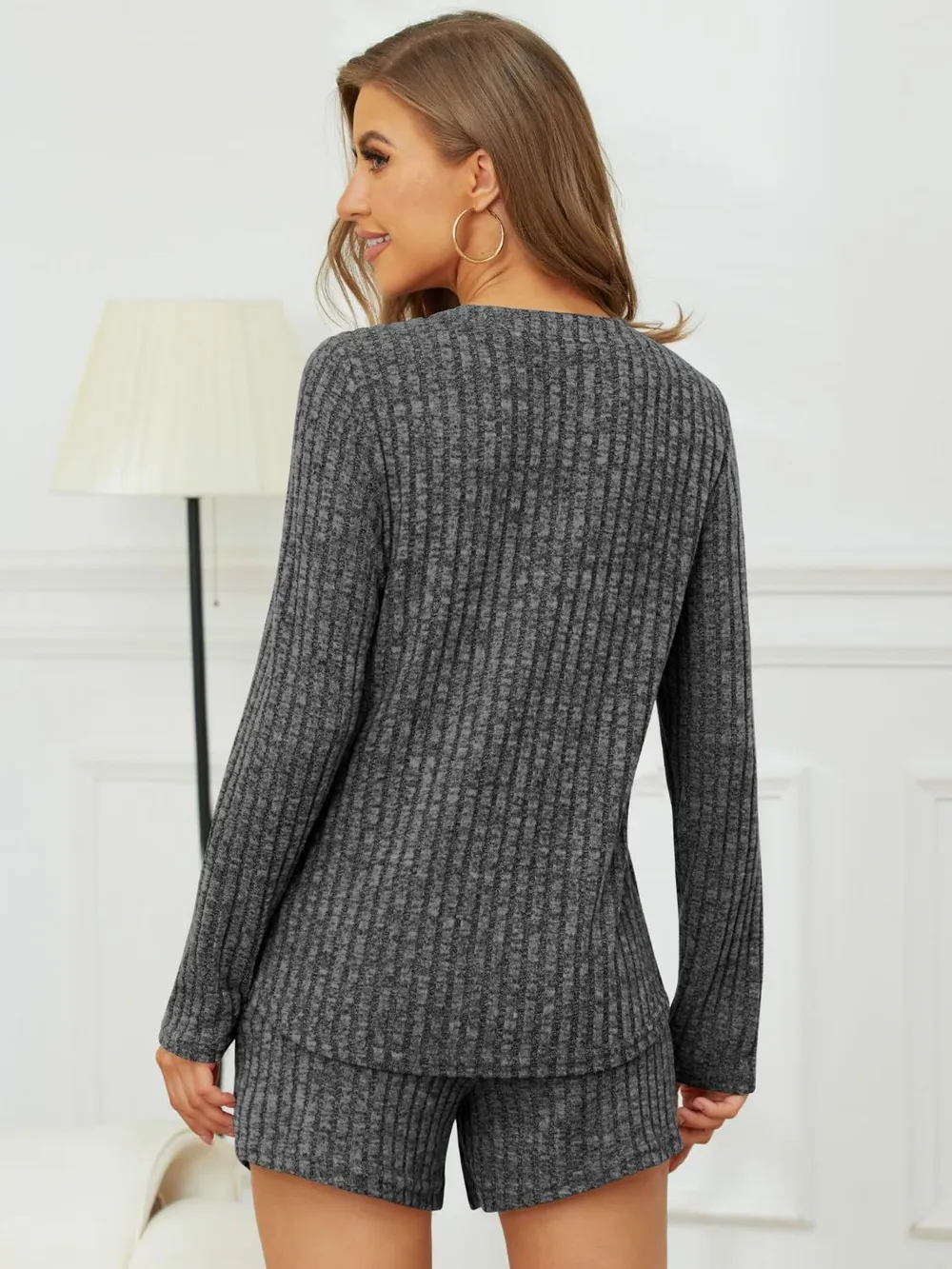 Ribbed Round Neck Top and Shorts Set, image 3