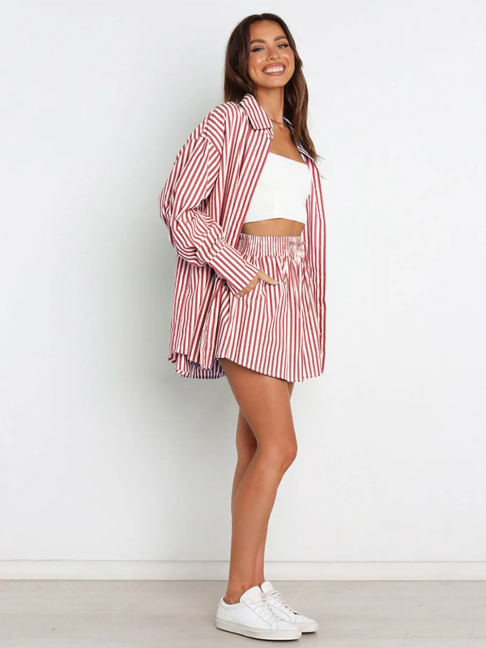 Striped Dropped Shoulder Shirt and Shorts Set, image 14