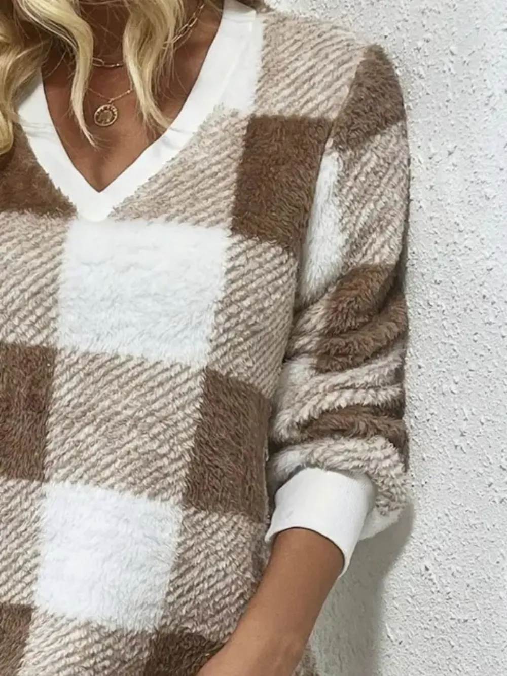Plaid V-Neck Long Sleeve Dress, image 3