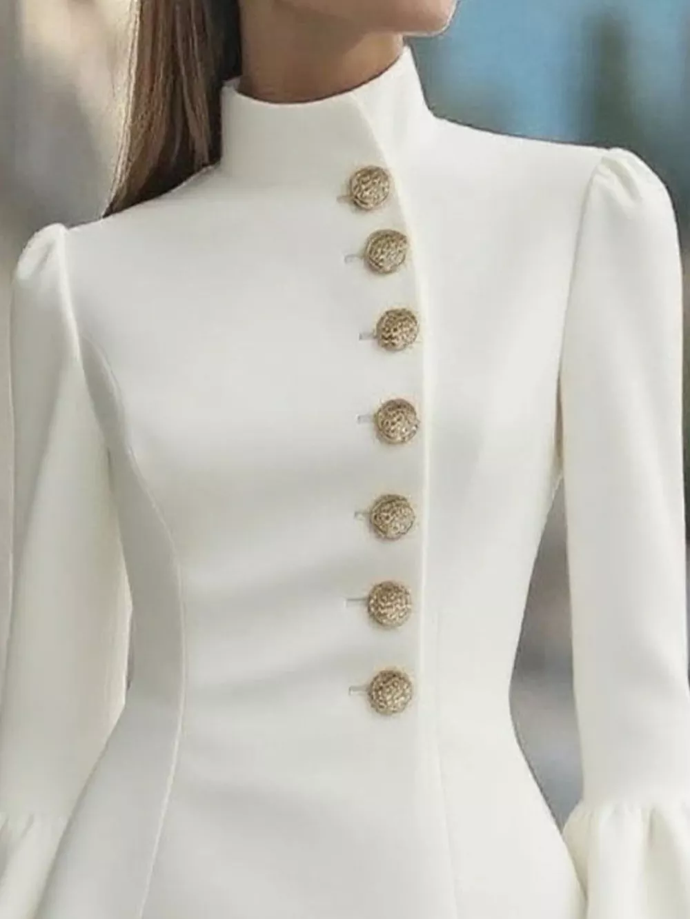 Bell Sleeve Mini Dress with Front Button, image 3