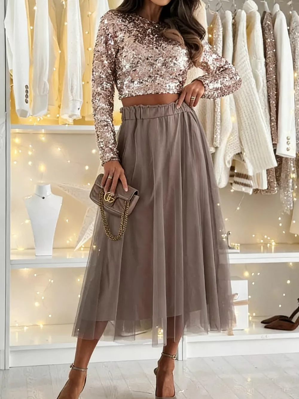 Tulle A-Line Midi Skirt, image 3
