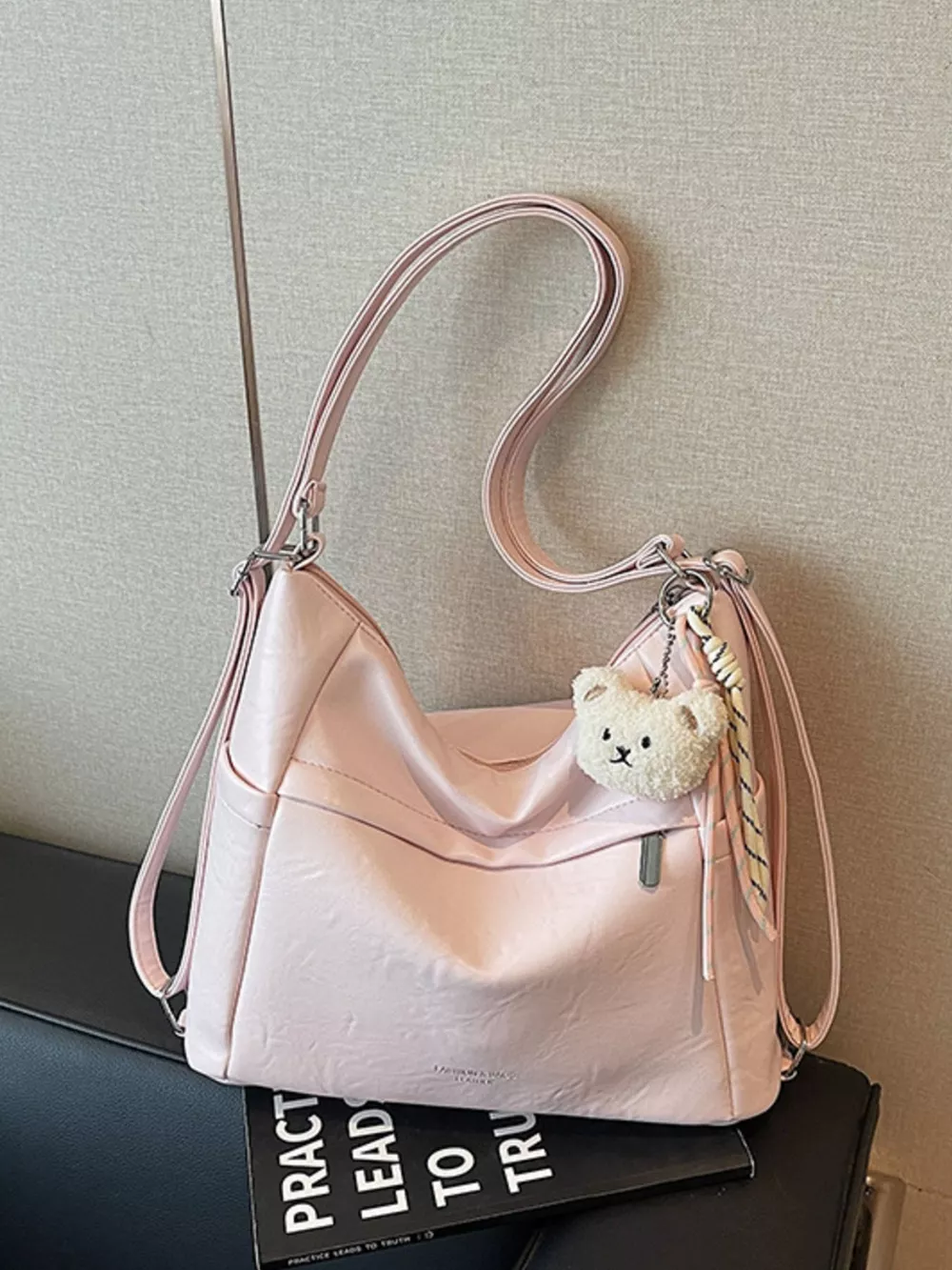 Adjustable Strap Leather Shoulder Bag, image 7
